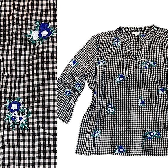 Charter Club Gingham Floral Embroidered Blouse NWT - Picture 1 of 15